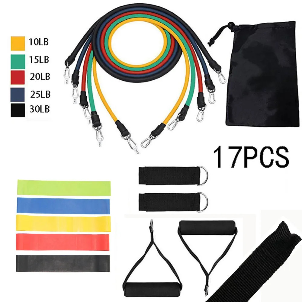 17 Pcs Workout Resistance Bands Set Exercise Bands Set Fintess Sport