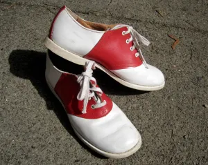 1950s Red & White Leather Saddle Shoes Hipster Rockabilly Goodyear Soles