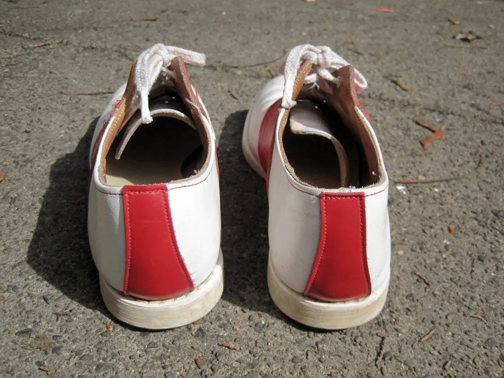 1950s Red & White Leather Saddle Shoes Hipster Rockabilly Goodyear Soles