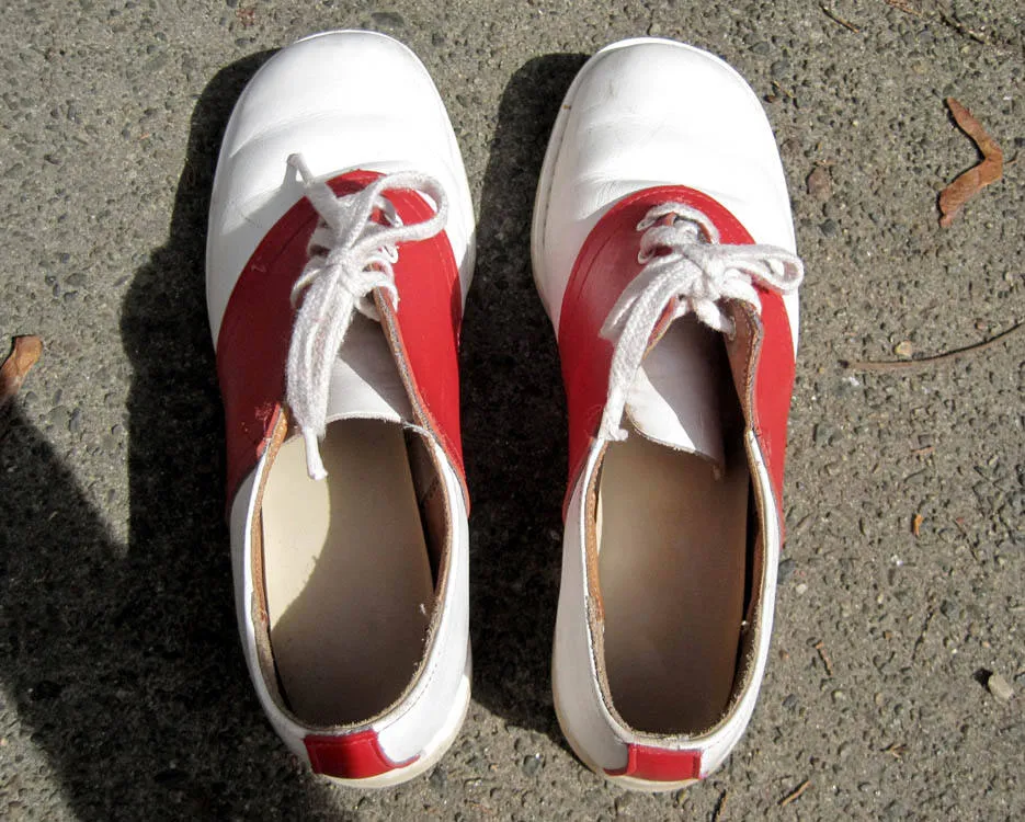1950s Red & White Leather Saddle Shoes Hipster Rockabilly Goodyear Soles