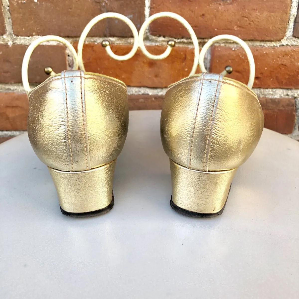 1960s Gold Jewel Square Toe Pumps
