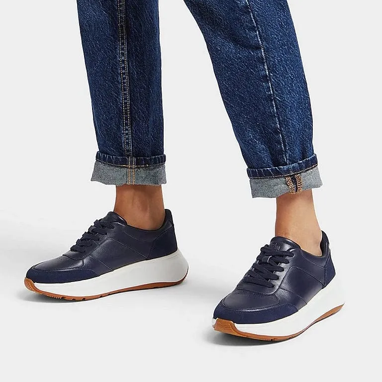 FitFlop F-Mode Leather Suede Flatform Sneakers Midnight Navy