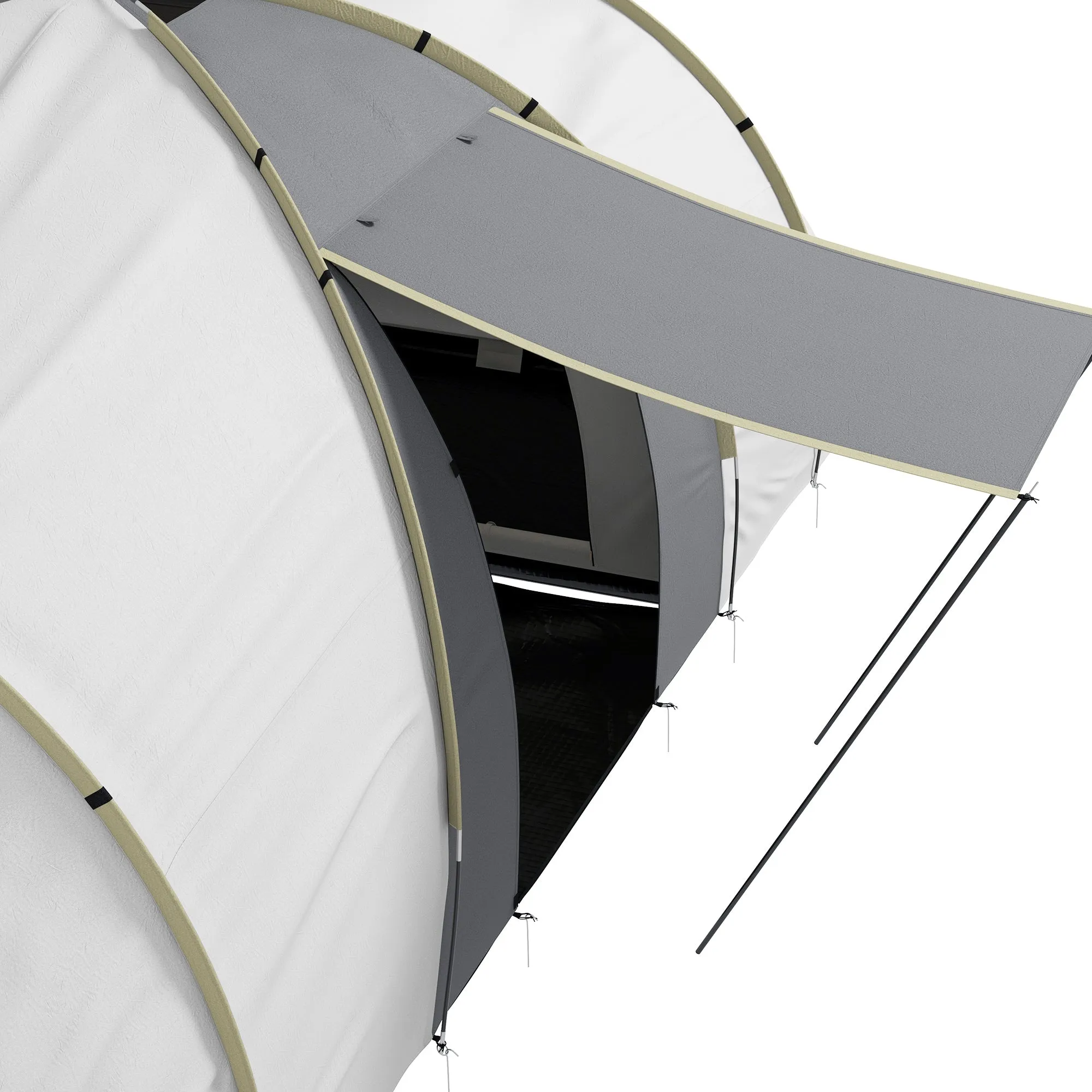 Four-Man Tunnel Tent, with Two Bedrooms and Living Room - Grey/Yellow
