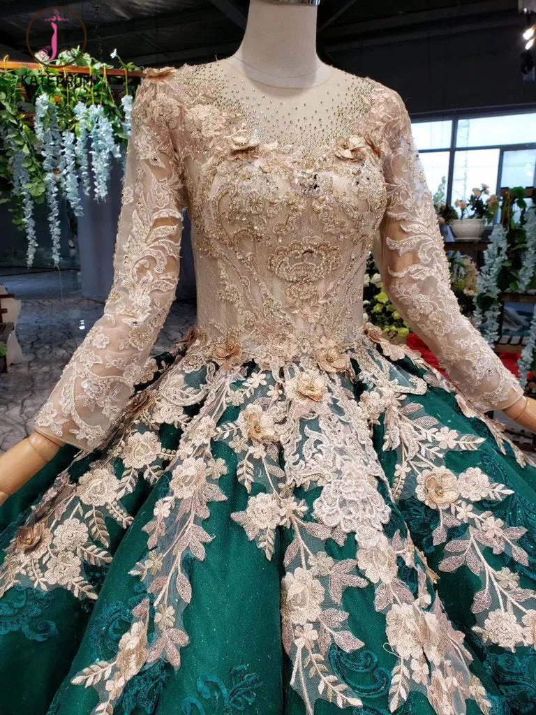 Kateprom Ball Gown Long Sleeves Floor Length Prom Dress with Appliques, Quinceanera Dresses KPP1100