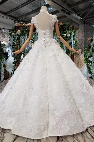 New Arrival Wedding Dresses Cap Sleeves Princess Ball Gown With Applique PFW0358