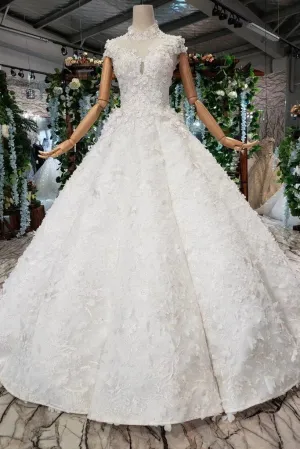 New Arrival Wedding Dresses Cap Sleeves Princess Ball Gown With Applique PFW0358