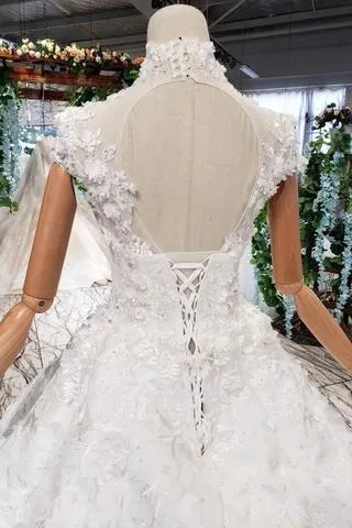 New Arrival Wedding Dresses Cap Sleeves Princess Ball Gown With Applique PFW0358