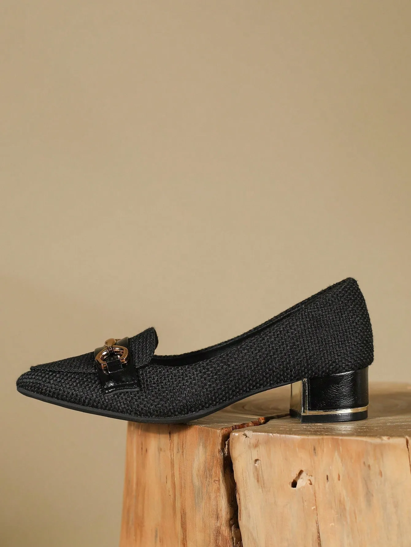 Pointed Toe And Metallic Buckle Mary Jane Chunky Heeled Shoes- FD ⚡