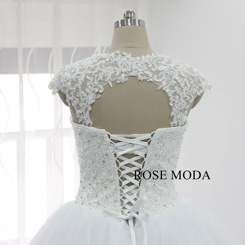 Rosemoda Heavy Beaded Glitter Ball Gown Wedding Dress With Removable Lace Bolero
