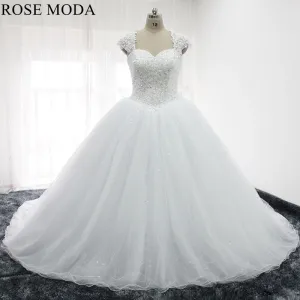 Rosemoda Heavy Beaded Glitter Ball Gown Wedding Dress With Removable Lace Bolero