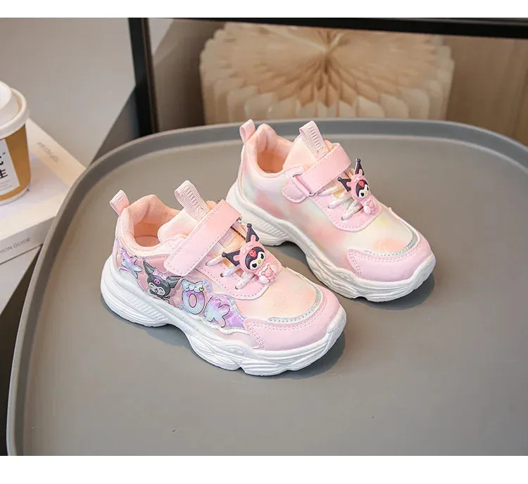 Sanrio Girls Cartoon Kuromi Casual Sports Shoes Spring and Autumn Children's Waterproof PU Leather Princess Running Shoes