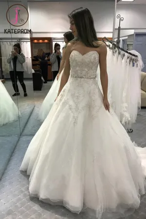 Strapless Sweetheart Ball Gown Wedding Dresses,Beaded Shinny Bridal Dress,Big Bridal Dress KPW0063