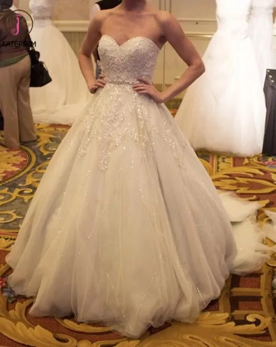 Strapless Sweetheart Ball Gown Wedding Dresses,Beaded Shinny Bridal Dress,Big Bridal Dress KPW0063