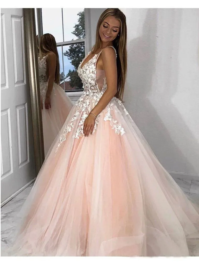 Stunning Lace Applique Ball Gown Long Ball Gowns Prom Dresses Quinceanera Dress PFP1514