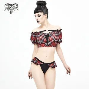 Swimsuit top featuring a Scottish red plaid pattern SST019C