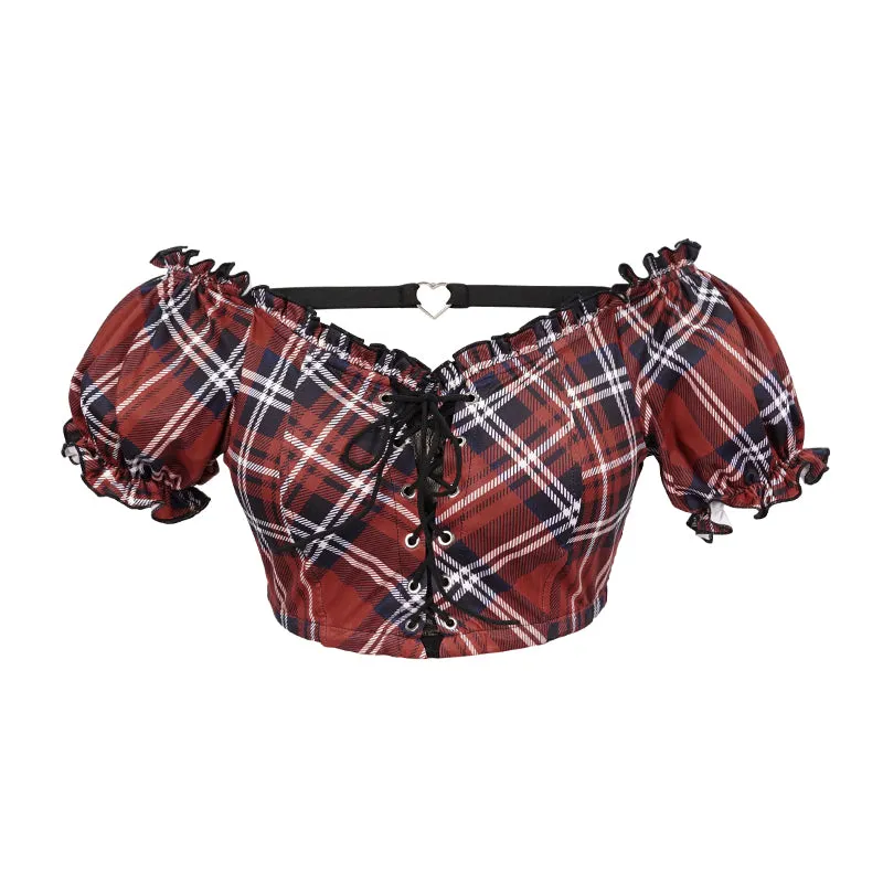 Swimsuit top featuring a Scottish red plaid pattern SST019C