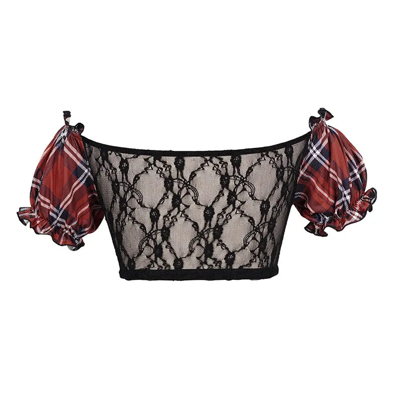 Swimsuit top featuring a Scottish red plaid pattern SST019C